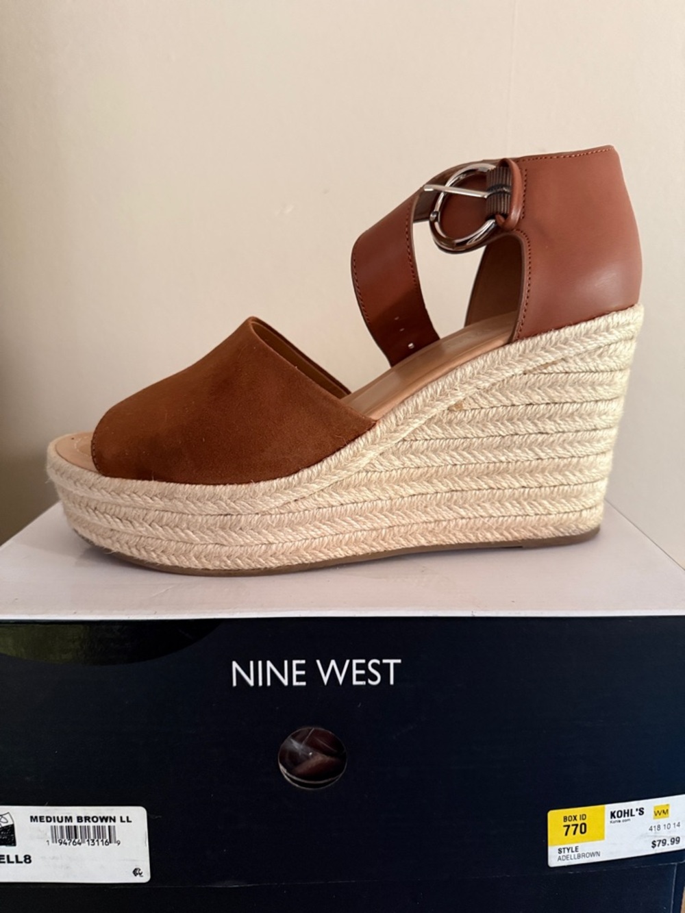 Nine West Brown Espadrille Platform Wedge Sandals